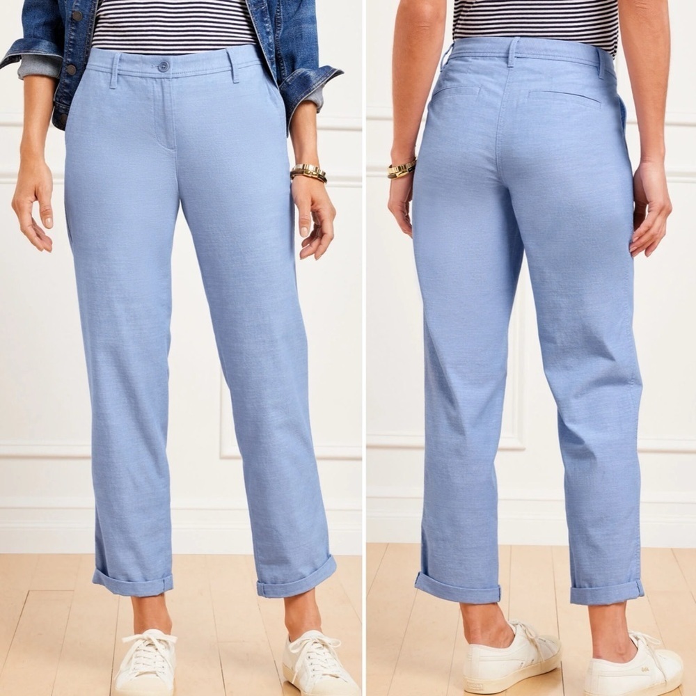 Talbots Relaxed Chino Pants 10 100% cotton Newport Chambray light blue summer